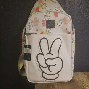 Buckle Down Disney Vegan Leather Crossbody Sling Bag, Mickey Mouse Peace Fingers